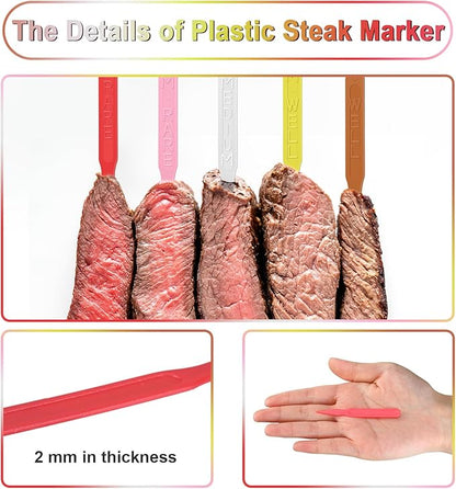2000 Pcs 3 Inch Steak Markers, Colorful Plastic Meat Doneness Picks Steak Temperature Sticks Assorted Doneness Labels Rare, Medium Rare, Medium Well, Well for Catering, Barbecues, Parties, Picnic