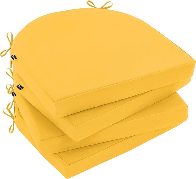 Topotdor Outdoor Chair Cushions Set of 4, 17"x16"x2" Waterproof Patio Chair Cushions for Outdoor Furniture, Round Corner Outdoor Seat Cushions Color Fastness Chair Pads with Ties, Yellow