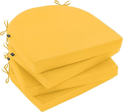 Topotdor Outdoor Chair Cushions Set of 4, 17"x16"x2" Waterproof Patio Chair Cushions for Outdoor Furniture, Round Corner Outdoor Seat Cushions Color Fastness Chair Pads with Ties, Yellow