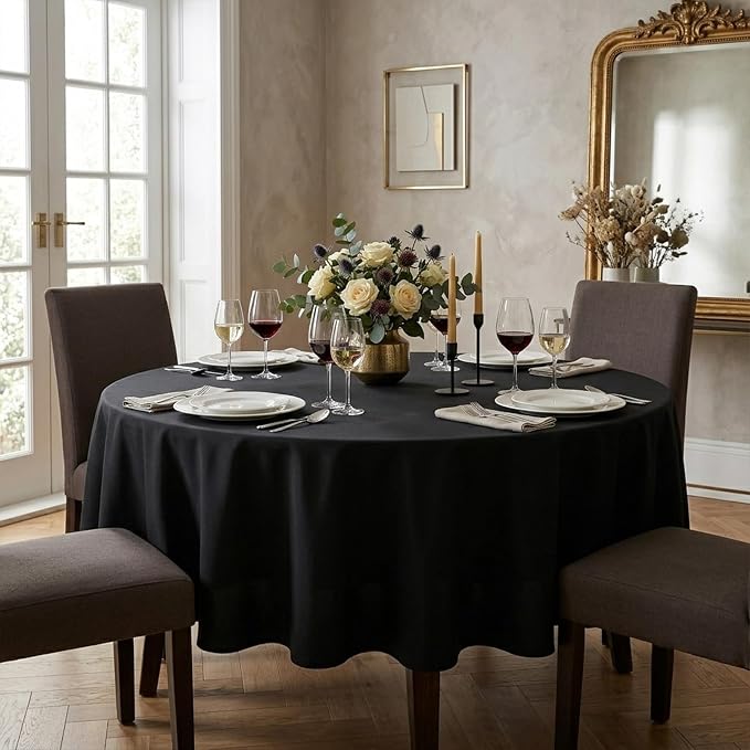8 Pack Black Round Tablecloths 90 Inch | For 3Ft-5Ft Round Table, Wrinkle Resistant Table Cloth, Washable Polyester Fabric, For Wedding Party Banquet Buffet Camping