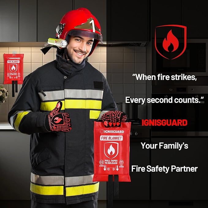 Emergency Fire Blanket for Home and Kitchen, 1-Pack 40"x40" Fiberglass Fire Suppression Blanket for Grease Fires, BBQ Grill, Camping, Car, RV, Office & Home Safety
