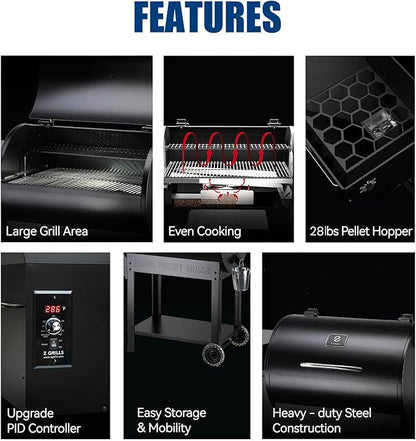 Z GRILLS 2026 Upgrade 8-in-1 BBQ Pellet Grill & Smoker, 697 sq in Cooking Area, PID Auto Temperature Control, 28 lbs Hopper Capacity, Outdoor Grill, Black (Grill Cover Included)