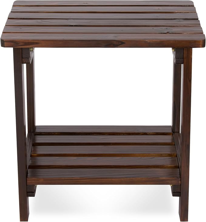 Shine Company Providence Rectangular Solid Wood Table, Outdoor Adirondack Small Patio Table – Burnt Brown