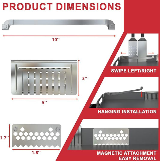 Magnetic Grill Grease Gate Set, 6 Pack Magnetic Hooks and Tool Holder Combo, Stainless Steel Barbeque Flat Top Griddle Accessories for Blackstone