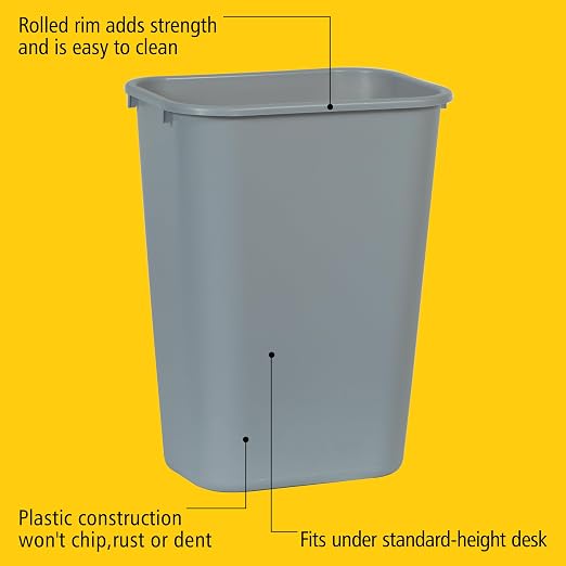 Rubbermaid Commercial Products Deskside Wastebasket/Trash Can, 10.25-Gallon/41-Quart, Gray, Plastic, Garbage Can for Home/Office, Fits Under Desk/Sink/Cabinet