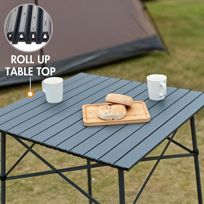 Portal Lightweight Aluminum Folding Square Table Roll Up Top 4 People Table | Portable Outdoor Design; Durable Construction; Easy Setup & Storage; Color: Gray