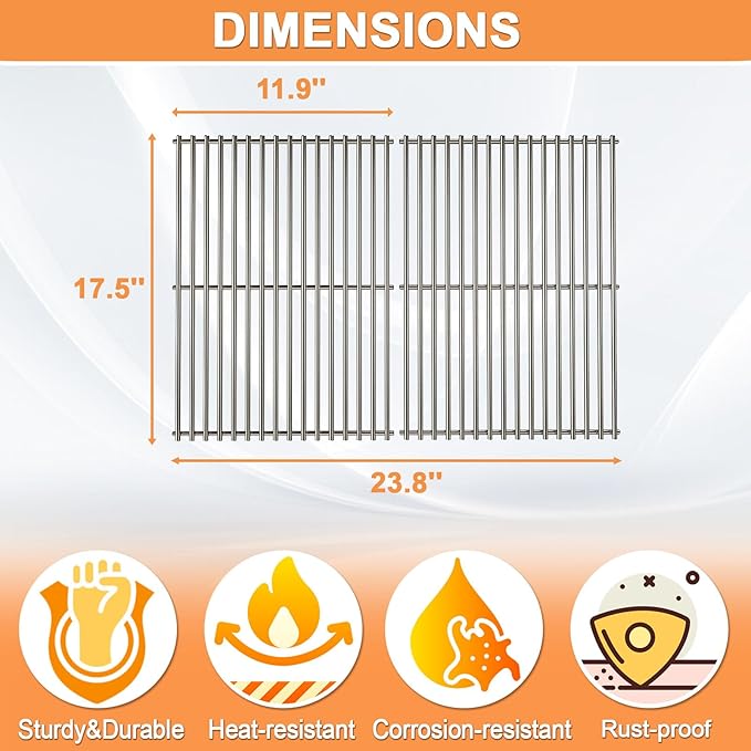 7638 7639 Grill Grates for Weber Spirit 2 Grill Parts GS4 Spirit II/I 300 SER,Spirit 700,Webber Spirit 400(2025 Y) Replacement for Weber Genesis Gold/Silver B/C, 7856 7860, Stainless Steel Accessories