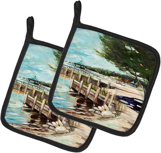 Caroline's Treasures JMK1273PTHD at The Pier Sailboats Pair of Pot Holders Kitchen Heat Resistant Pot Holders Sets Oven Hot Pads for Cooking Baking BBQ, 7 1/2 x 7 1/2