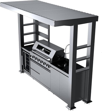 REDNGO 108-Inch 6-Burner 85000 BTU Stainless Steel Propane Gas Grill Outdoor Kitchen Island with Canopy,648Sq.In Cooking Area,Wine Cooler,Refrigerator,Rotisserie,for Backyard BBQ,Silver