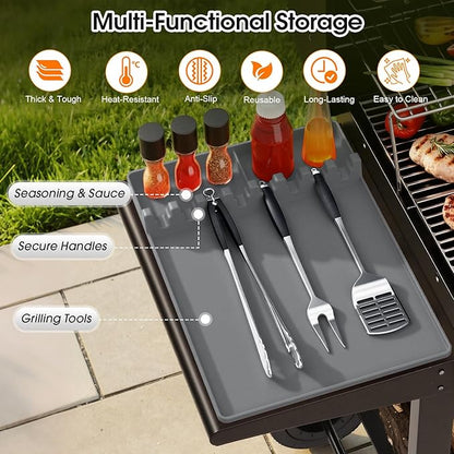 Silicone Grill Mats Compatible with Blackstone, Spatula Tools Mat with Drip Pad, Griddle Mats BBQ Grill Accessories, Side Shelf Pad for Kitchen Counter Outdoor Grill, Easy-to-Clean, Grey