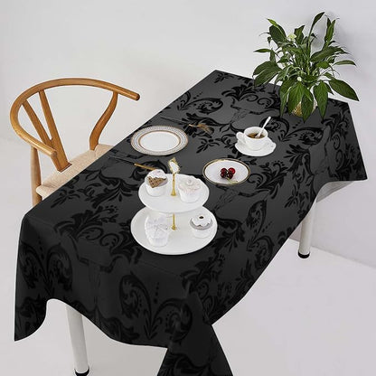 Gothic Black Damask Tablecloth, Vintage Floral Exotic Longhorn Skull Bull Bone Table Cloth Water Resistant Table Cover for Farmhouse Party Holiday Kitchen Dinner Table 60x90