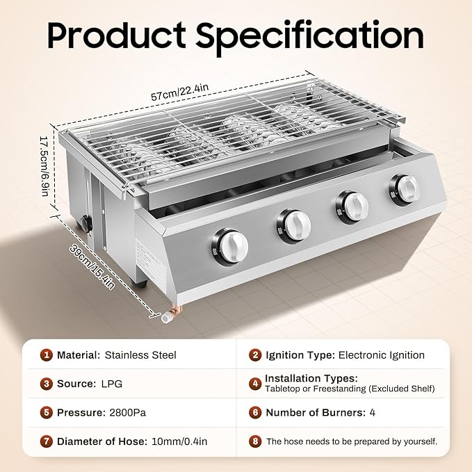 Propane Infrared Steak Grill, Portable LPG Gas Grill Outdoor Camping Gas Grill with Independent Ignition Design and Steel Grilling Mesh for for Camping Picnic
