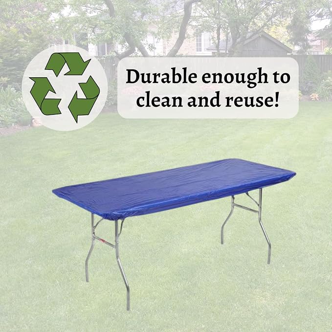 30" x 72" (6 Feet) Royal Blue Rectangular Fitted Plastic Table Covers - 10 Pack