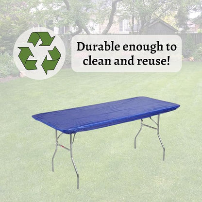 30" x 72" (6 Feet) Royal Blue Rectangular Fitted Plastic Table Covers - 10 Pack