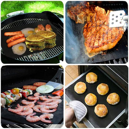BBQ Grill Mat, Non-Stick Grill Cooking Mat Teflon Reusable Barbecue Baking Mats, Heavy Duty,Easy to Clean - Works on Electric Grill Gas Charcoal BBQ (6X(33X40) cm)