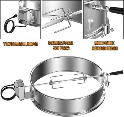Skyflame Charkettle Stainless Steel Rotisserie Ring Kit | 21 1/2–22 1/2 inch Outer Diameter, Charcoal Kettle Grills, Compatible with Weber 2290, Other Models
