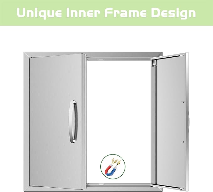 Outdoor Kitchen Doors 24W x 24H Inch, Double BBQ Access Doors 304 Stainless Steel for Outdoor Kitchen Cabinet Grill Station or BBQ Island