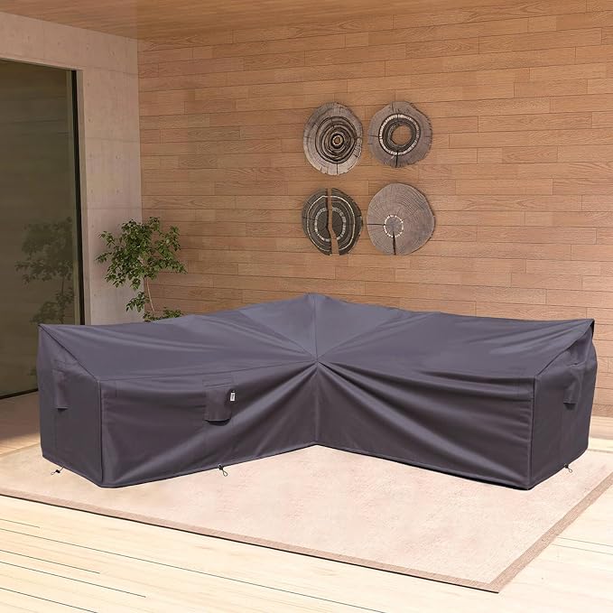 Heavy Duty Outdoor Sectional Sofa Cover, 100"x100" Waterproof 600D Patio Sectional Couch Protector, Lawn Patio Furniture Covers (Storm Gray,V-Shaped-100 x100)