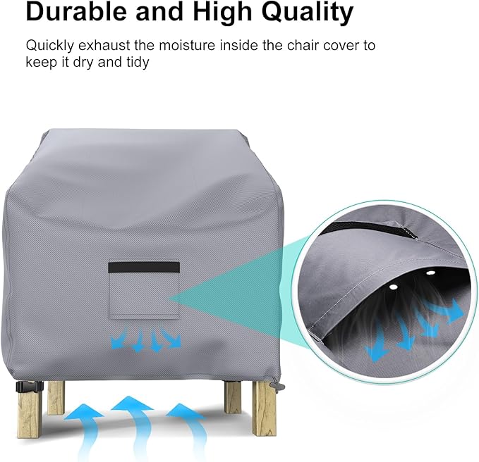2 Pack Outdoor Patio Chair Covers Waterproof 33"Wx31"Dx31"H, Gray | Patio Furniture Covers Protect from Rain, Dust & UV; Heavy-Duty Oxford Fits Lounge, Deep Seat & High Back Chairs on Lawns