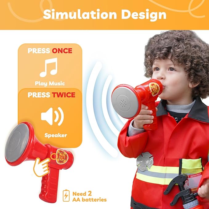 Liberry Firefighter Costume for Kids 3-5, Fireman Toys with Toddler Career Day Outfit, Helmet, Fire Extinguisher, Pretend Play Set for Boys Girls Birthday Gift