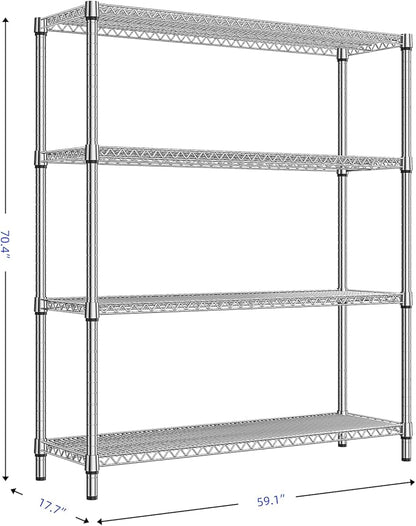 M MZG 2800 LBS 59" W 4 Tier Storage Shelves Rack Metal Wire Shelving Unit, Storage Standing Shelf Organizer for Laundry Bathroom Kitchen Pantry Garage Utility Room, Chrome 17.7" D x 59.1" W x 70.4" H