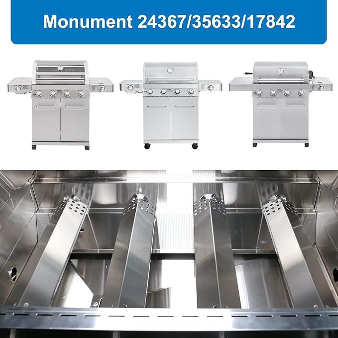 Grill Replacement Parts for Monument 24367, 35633, 17842, 24633, 41847NG 4 Burner Gas Grills, Grill Burner, Heat Plate, Igniter for Kitchen aid 720-0954, Monument 6 Burner 77352 77352MB 77352-MB