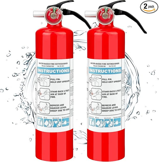 Safewayfire 2.5 lb Class ABCK Water-Based Fire Extinguisher, 2 Pack, UL Certified Safety for Kitchen, Residential, Vehicle