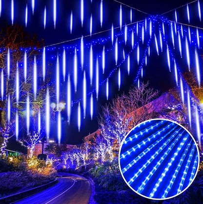 EEIEER Meteor Shower Lights, 11.8 inches 10 Tubes 240 LED Christmas Meteor Lights Snowfall Light for Outdoor Decoration, Waterproof Falling Rain Drop Light for Garden Tree Party Holiday-Blue