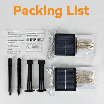 Solar String Lights Outdoor Waterproof 2 Pack Total 66ft 200LED 8 Modes Twinkle Lights Solar Fairy Lights for Patio, Garden Yard Party Wedding Tree Christmas Halloween Decoration, Warm White