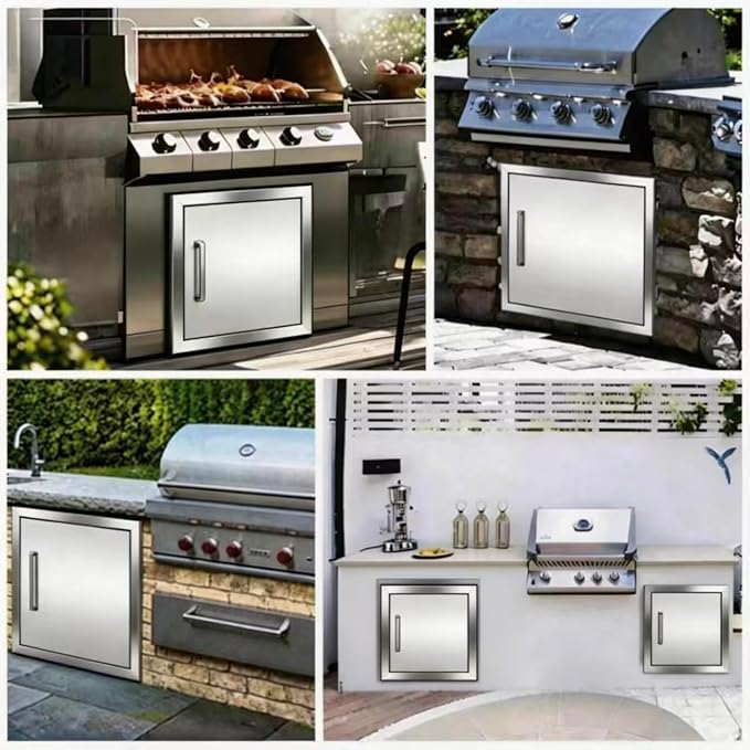 Outdoor Kitchen/BBQ Access 26.3" W X 26.3" H Double Doors,Thickened 304 Stainless Steel Flush Mount Outdoor Kitchen Accessories Door for Indoor/Outdoor Kitchen Outdoor Cabinet BBQ Island