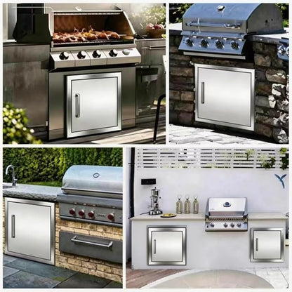 Outdoor Kitchen/BBQ Access 26.3" W X 26.3" H Double Doors,Thickened 304 Stainless Steel Flush Mount Outdoor Kitchen Accessories Door for Indoor/Outdoor Kitchen Outdoor Cabinet BBQ Island