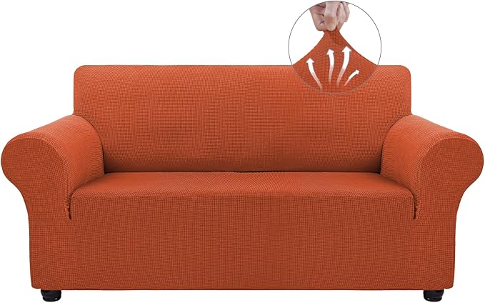 Asnomy Stretch Couch Covers Washable,loveseat Cover Slipcovers,Pumpkin | 1-Piece Sofa Cover(55"-78") loveseat cover Furniture Protector Soft Jacquard,Non-Slip Elastic Bottom for Dogs & Kids