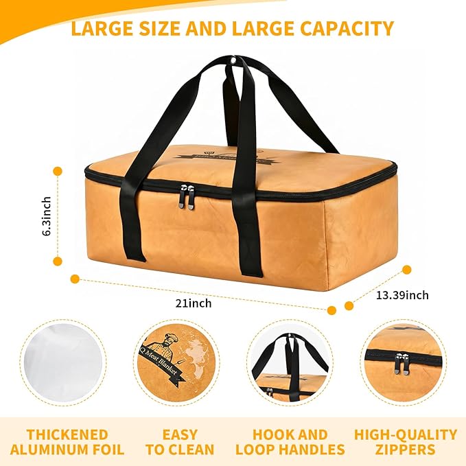 21" BBQ Blanket for Resting Meat,Leak-Proof Insulated Meat Resting Bag,Portable BBQ Resting Bag for Brisket/Beef/Pork Shoulder/Turkey,Barbecue Tool Gifts for Men (Tan)