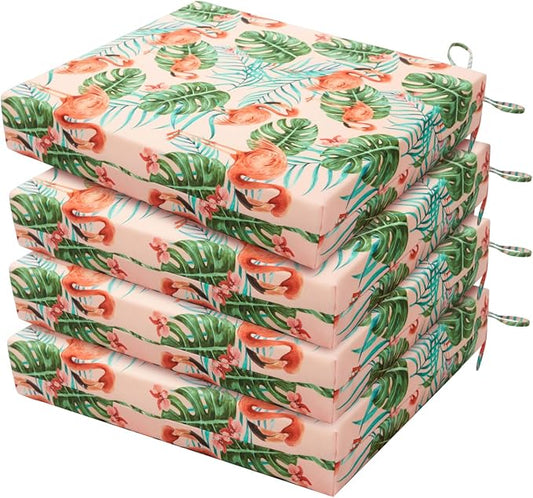 HARBOREST Outdoor Chair Cushions Set of 4, Water Resistant Patio Chair Cushions with Ties, Square Corner Outdoor Seat Cushions for Patio Furniture, 18.5"x16"x3", Flamingo