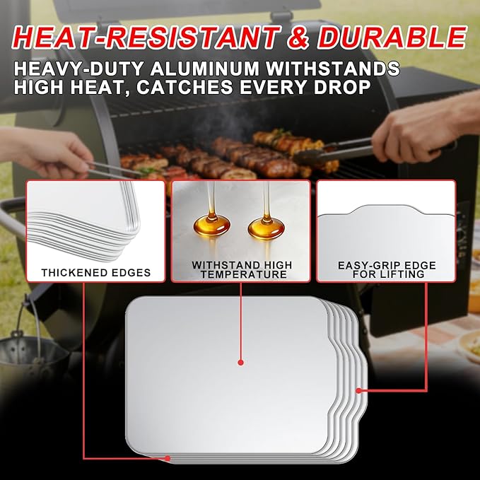 6 Packs BAC458 Drip Tray Liners for Traeger Ranger/Scout Series Grills, Heat-Resistant Foil Liners Replacement for Traeger Ranger Smoker Accessories, Aluminum Tray for Catching Grease 13.1" x 10.25"