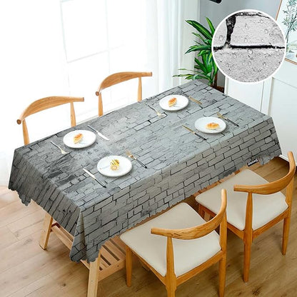 Swono Wall Texture Rectangle Tablecloth White Grunge Brick Wall Table Cloth Dining Table Cover for Home Kitchen Restaurant Party Buffet Picnic, 52x70 Inch