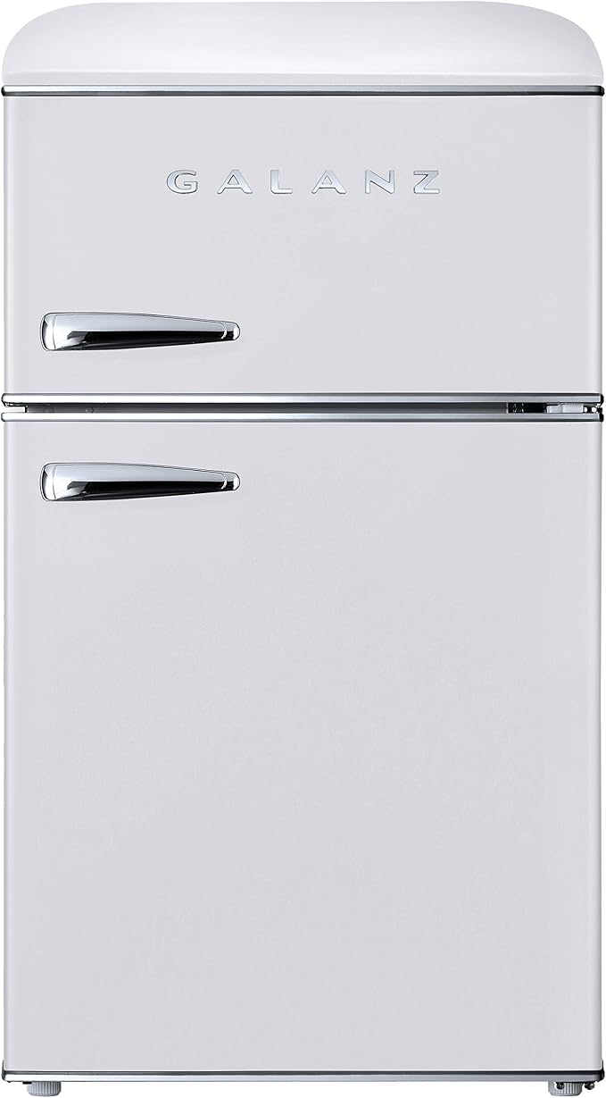 Galanz GLR31TWEER Retro Compact Refrigerator, Mini Fridge with Dual Doors, Adjustable Mechanical Thermostat with Freezer, White, 3.1 Cu FT