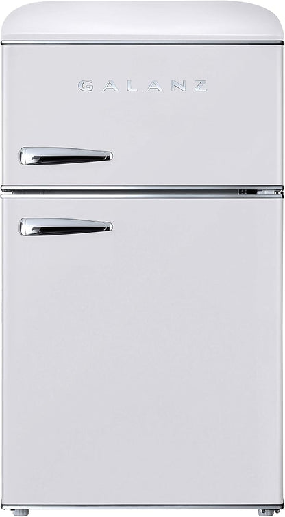 Galanz GLR31TWEER Retro Compact Refrigerator, Mini Fridge with Dual Doors, Adjustable Mechanical Thermostat with Freezer, White, 3.1 Cu FT