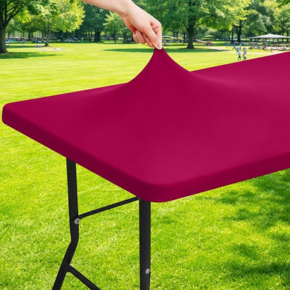 Moosfor Spandex 8 Foot Rectangle Table Cloth, Elastic Fitted Tablecloths for Picnic, Stretch Washable Patio Table Cover for Outdoor, Camping, Banquet and Parties (Fuchsia, 30"x96")