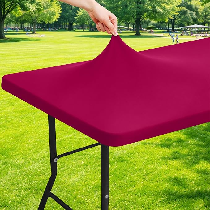 Moosfor Spandex 5 Foot Rectangle Table Cloth, Elastic Fitted Tablecloths for Picnic, Stretch Washable Patio Table Cover for Outdoor, Camping, Banquet and Parties (Fuchsia, 30"x60")