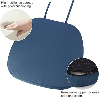 GUEGLSA Outdoor Waterproof Seat Cushions 14x14 inch, Non Slip Metal Chair Pad with Ties, U Shaped Metal Chair Cushion for Kitchen Dining Patio Chair, Set of 2, Blue