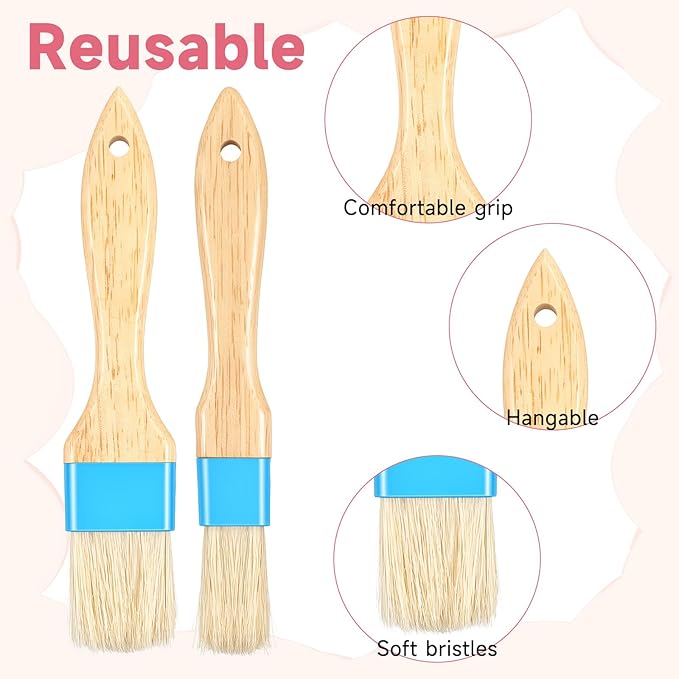 Pastry Basting Brush Food Brushes Heat Resistant Wooden Handle Pastry Brushes for Baking BBQ Brush for Cooking Butter Egg Wash Glazing Oil Sauce (1/1.5-2PCS)