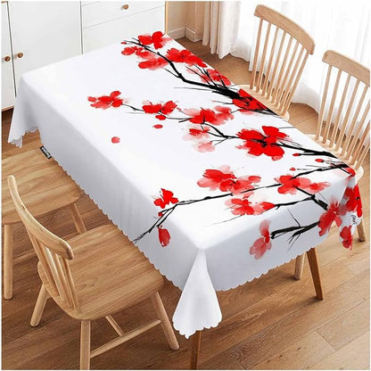 Swono Japanese Cherry Table Cloth Ink Painting Flower Blossom Cherry Pink Rectangle Tablecloth Picnic Table Cover BBQ Table Cloths Polyester for Kitchen 50x72 Inch