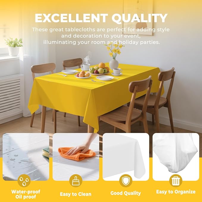 54 Inch X 600 Feet Plastic Table Cover Roll Premium Disposable Plastic Tablecloth for All Type/Shape Tables | Picnic, Party, Banquet, Birthdays, Weddings (Yellow, 54 Inch X 600 Feet)