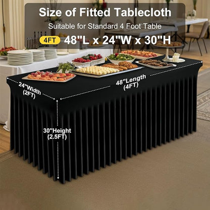 Smiry Spandex Elastic Fitted Table Cloth Skirt for 4FT Rectangle Table | Stretch Washable Table Cloth, Banquet Table Cover for Wedding, Party, Indoor & Trade Shows, (Black, 48Lx24Wx30H)