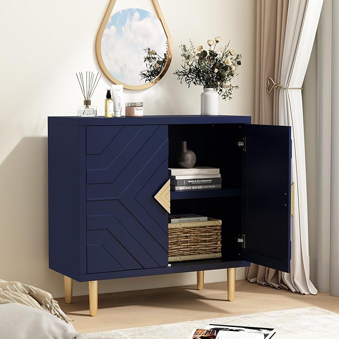 HLR Sideboard Storage Cabinet with 2 Doors, Accent Cabinet with Decorative Embossed Pattern Doors, Sideboard Buffet for Living Room, Kitchen, Dining Room, Hallway