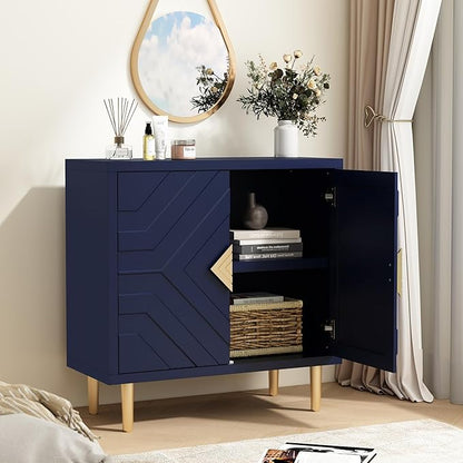 HLR Sideboard Storage Cabinet with 2 Doors, Accent Cabinet with Decorative Embossed Pattern Doors, Sideboard Buffet for Living Room, Kitchen, Dining Room, Hallway