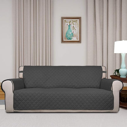 PureFit Reversible Quilted Sofa Cover Dog Couch Covers for Sofa, 66 in | Dark Gray/Beige, Water Resistant Couch Protector, Washable Pet Couch Cover with Non Slip and Elastic Straps For Kids