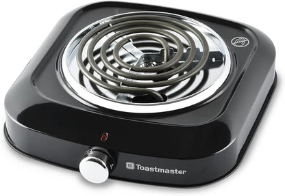 Toastmaster Single Burner with Coil Top & Chrome Knob - Single Tabletop Burner with Drip Shield & Non-Skid Feet - Electric Countertop Burner with Variable Heat Control