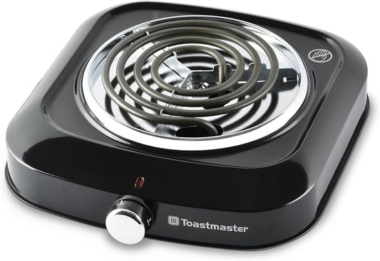 Toastmaster Single Burner with Coil Top & Chrome Knob - Single Tabletop Burner with Drip Shield & Non-Skid Feet - Electric Countertop Burner with Variable Heat Control